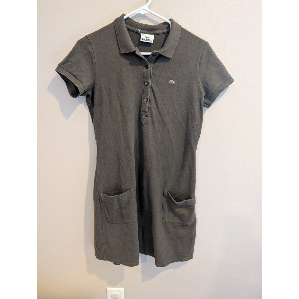 Lacoste Womens Polo T Shirt Dress 42 Brown Short Sleeve Collared Stretch Golf